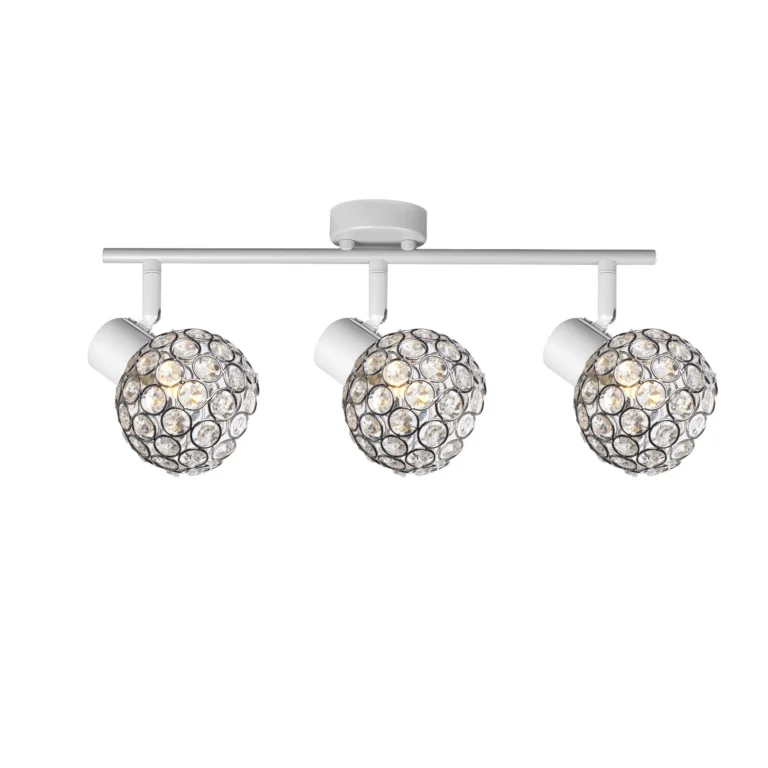 ORB 3 E14 Ceiling Spot Light WH in sand white with crystal ball shade, 3 heads, lit