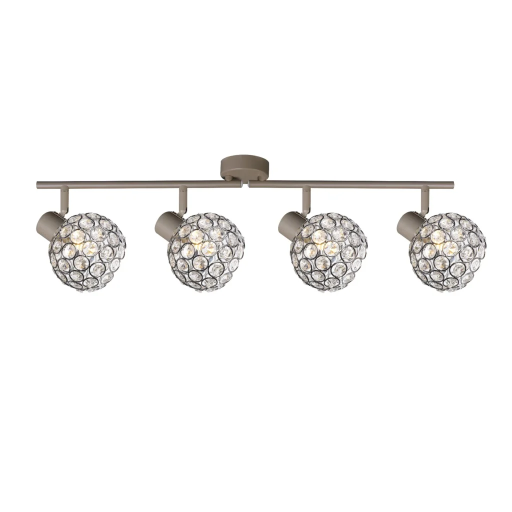 ORB 4 E14 Ceiling Spot Light BEI in beige with crystal ball shade, 4 heads, lit