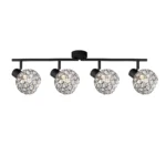 ORB 4 E14 Ceiling Spot Light BK in sand black with crystal ball shade, 4 heads, lit