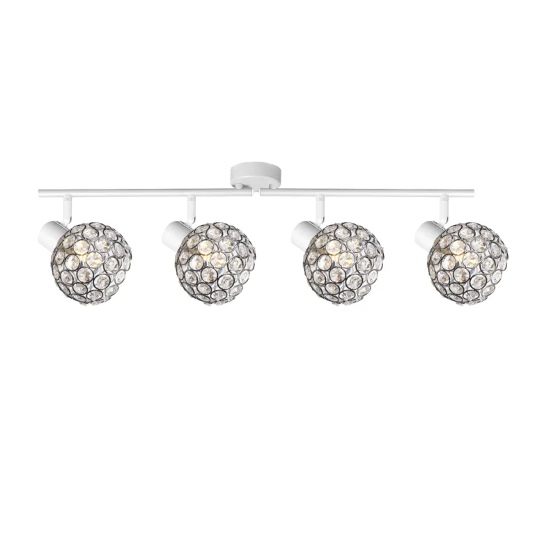 ORB 4 E14 Ceiling Spot Light WH in sand white with crystal ball shade, 4 heads, lit