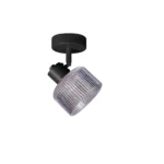 REED 1 G9 Ceiling Spot Light BK in sand black with clear ribbed glass shade, 1 head, product photo