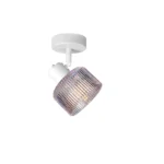 REED 1 G9 Ceiling Spot Light WH in sand white with clear ribbed glass shade, 1 head, lit