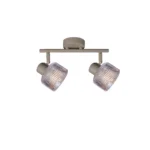 REED 2 G9 Ceiling Spot Light BEI in beige with clear ribbed glass shade, 2 heads, lit
