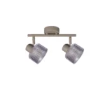 REED 2 G9 Ceiling Spot Light BEI in beige with clear ribbed glass shade, 2 heads, product photo