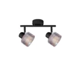 REED 2 G9 Ceiling Spot Light BK in sand black with clear ribbed glass shade, 2 heads, lit