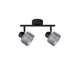 REED 2 G9 Ceiling Spot Light BK in sand black with clear ribbed glass shade, 2 heads, product photo