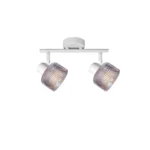 REED 2 G9 Ceiling Spot Light WH in sand white with clear ribbed glass shade, 2 heads, lit