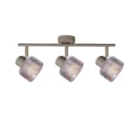 REED 3 G9 Ceiling Spot Light BEI in beige with clear ribbed glass shade, 3 heads, lit