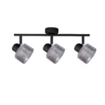 REED 3 G9 Ceiling Spot Light BK in sand black with clear ribbed glass shade, 3 heads, product photo