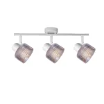 REED 3 G9 Ceiling Spot Light WH in sand white with clear ribbed glass shade, 3 heads, lit