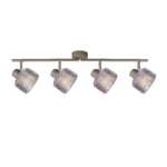 REED 4 G9 Ceiling Spot Light BEI in beige with clear ribbed glass shade, 4 heads, lit