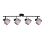 REED 4 G9 Ceiling Spot Light BK in sand black with clear ribbed glass shade, 4 heads, lit