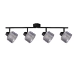 REED 4 G9 Ceiling Spot Light BK in sand black with clear ribbed glass shade, 4 heads, product photo