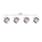 REED 4 G9 Ceiling Spot Light WH in sand white with clear ribbed glass shade, 4 heads, lit