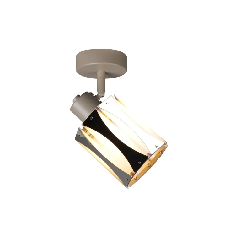 RIPPLE 1 E14 ceiling spot light in beige with wave-design shade, 1 head, lit