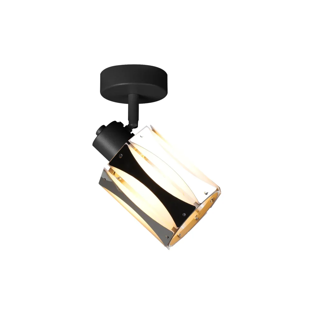 RIPPLE 1 E14 ceiling spot light in sand black with wave-design shade, 1 head, lit