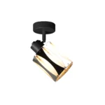 RIPPLE 1 E14 ceiling spot light in sand black with wave-design shade, 1 head, lit