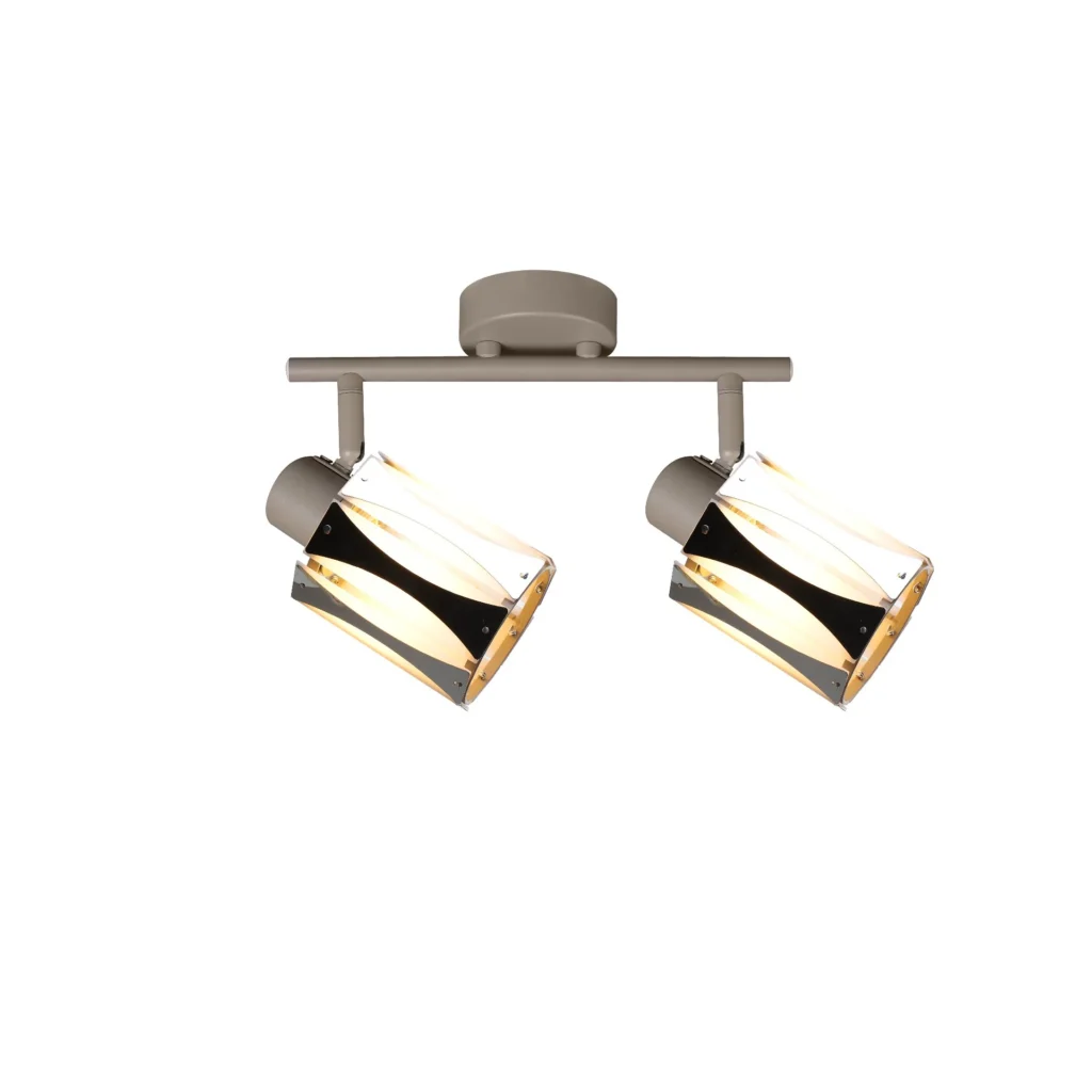RIPPLE 2 E14 ceiling spot light in beige with wave-design shade, 2 heads, lit