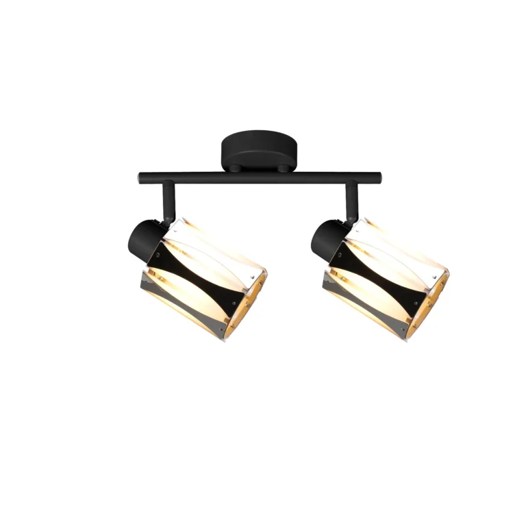 RIPPLE 2 E14 ceiling spot light in sand black with wave-design shade, 2 heads, lit