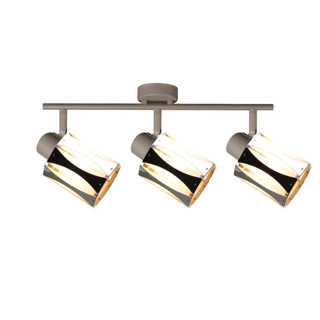 RIPPLE 3 E14 ceiling spot light in beige with wave-design shade, 3 heads, lit