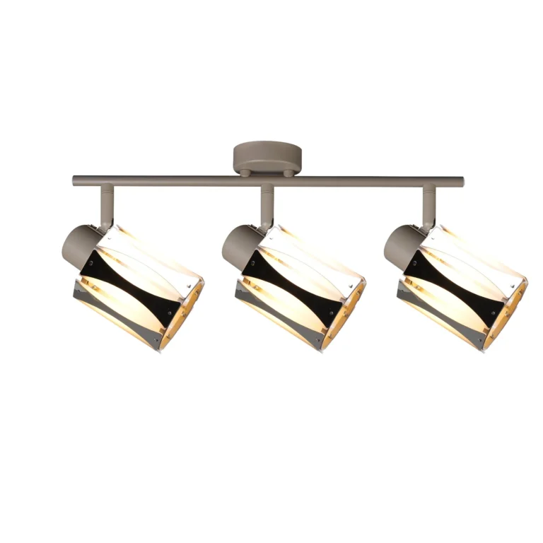 RIPPLE 3 E14 ceiling spot light in beige with wave-design shade, 3 heads, lit