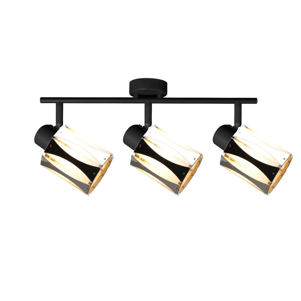 RIPPLE 3 E14 ceiling spot light in sand black with wave-design shade, 3 heads, lit