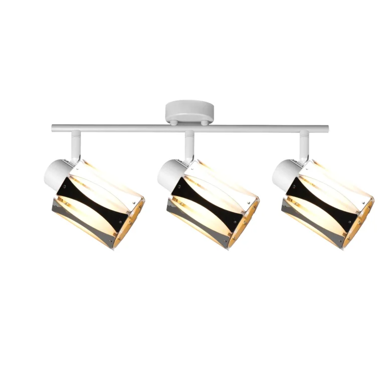 RIPPLE 3 E14 ceiling spot light in sand white with wave-design shade, 3 heads, lit