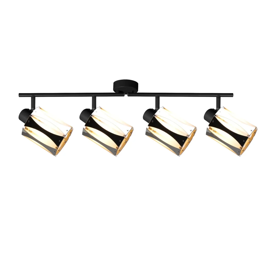 RIPPLE 4 E14 ceiling spot light in sand black with wave-design shade, 4 heads, lit