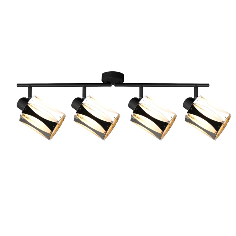 RIPPLE 4 E14 ceiling spot light in sand black with wave-design shade, 4 heads, lit