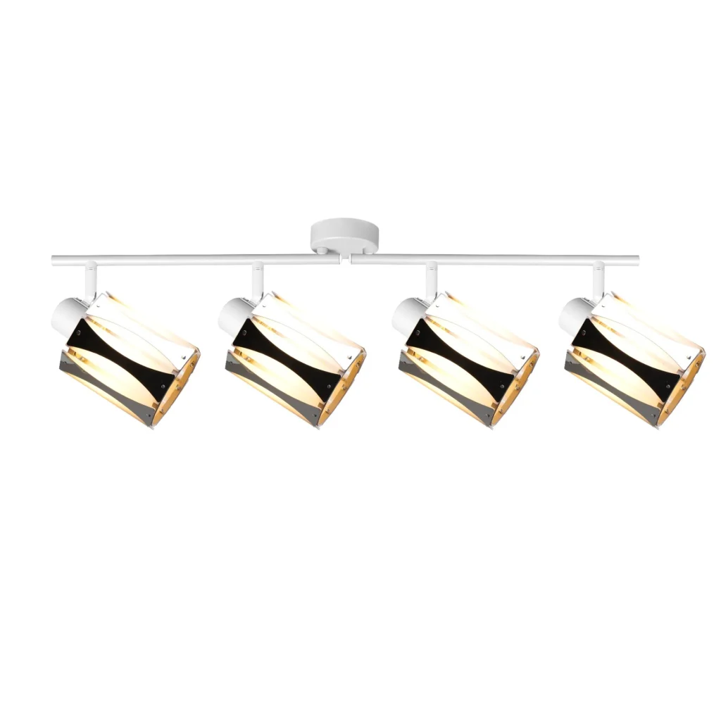 RIPPLE 4 E14 ceiling spot light in sand white with wave-design shade, 4 heads, lit