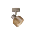 TWINE 1 E14 ceiling spot light in beige with amber ribbed glass drum shade, 1 head, product photo