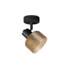 TWINE 1 E14 ceiling spot light in sand black with amber ribbed glass drum shade, 1 head, product photo