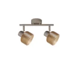 TWINE 2 E14 ceiling spot light in beige with amber ribbed glass drum shade, 2 heads, product photo