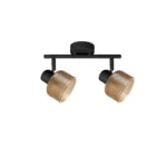 TWINE 2 E14 ceiling spot light in sand black with amber ribbed glass drum shade, 2 heads, product photo