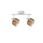 TWINE 2 E14 ceiling spot light in sand white with amber ribbed glass drum shade, 2 heads, product photo
