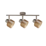 TWINE 3 E14 ceiling spot light in beige with amber ribbed glass drum shade, 3 heads, product photo