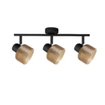 TWINE 3 E14 ceiling spot light in sand black with amber ribbed glass drum shade, 3 heads, product photo