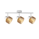 TWINE 3 E14 ceiling spot light in sand white with amber ribbed glass drum shade, 3 heads, lit