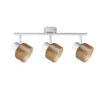 TWINE 3 E14 ceiling spot light in sand white with amber ribbed glass drum shade, 3 heads, product photo