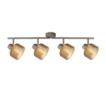 TWINE 4 E14 ceiling spot light in beige with amber ribbed glass drum shade, 4 heads, lit