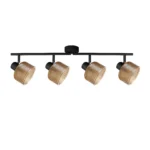 TWINE 4 E14 ceiling spot light in sand black with amber ribbed glass drum shade, 4 heads, product photo