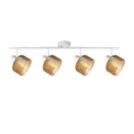TWINE 4 E14 ceiling spot light in sand white with amber ribbed glass drum shade, 4 heads, lit