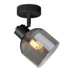 VEGA 1 E14 ceiling spot light in sand black with smoked glass shades, 1 head, lit