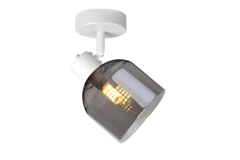 VEGA 1 E14 ceiling spot light in sand white with smoked glass shades, 1 head, lit