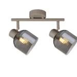 VEGA 2 E14 ceiling spot light in beige with smoked glass shades, 2 heads, lit