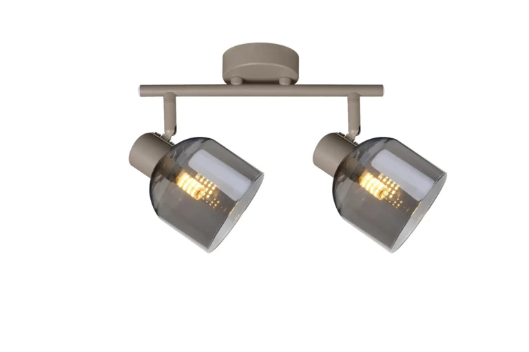 VEGA 2 E14 ceiling spot light in beige with smoked glass shades, 2 heads, lit