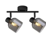 VEGA 2 E14 ceiling spot light in sand black with smoked glass shades, 2 heads, lit