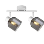 VEGA 2 E14 ceiling spot light in sand white with smoked glass shades, 2 heads, lit