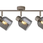 VEGA 3 E14 ceiling spot light in beige with smoked glass shades, 3 heads, lit