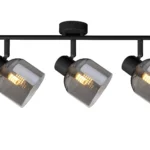 VEGA 3 E14 ceiling spot light in sand black with smoked glass shades, 3 heads, lit